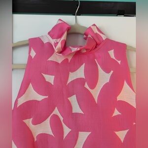 Tuckernuck Pink and Cream Sleeveless Blouse